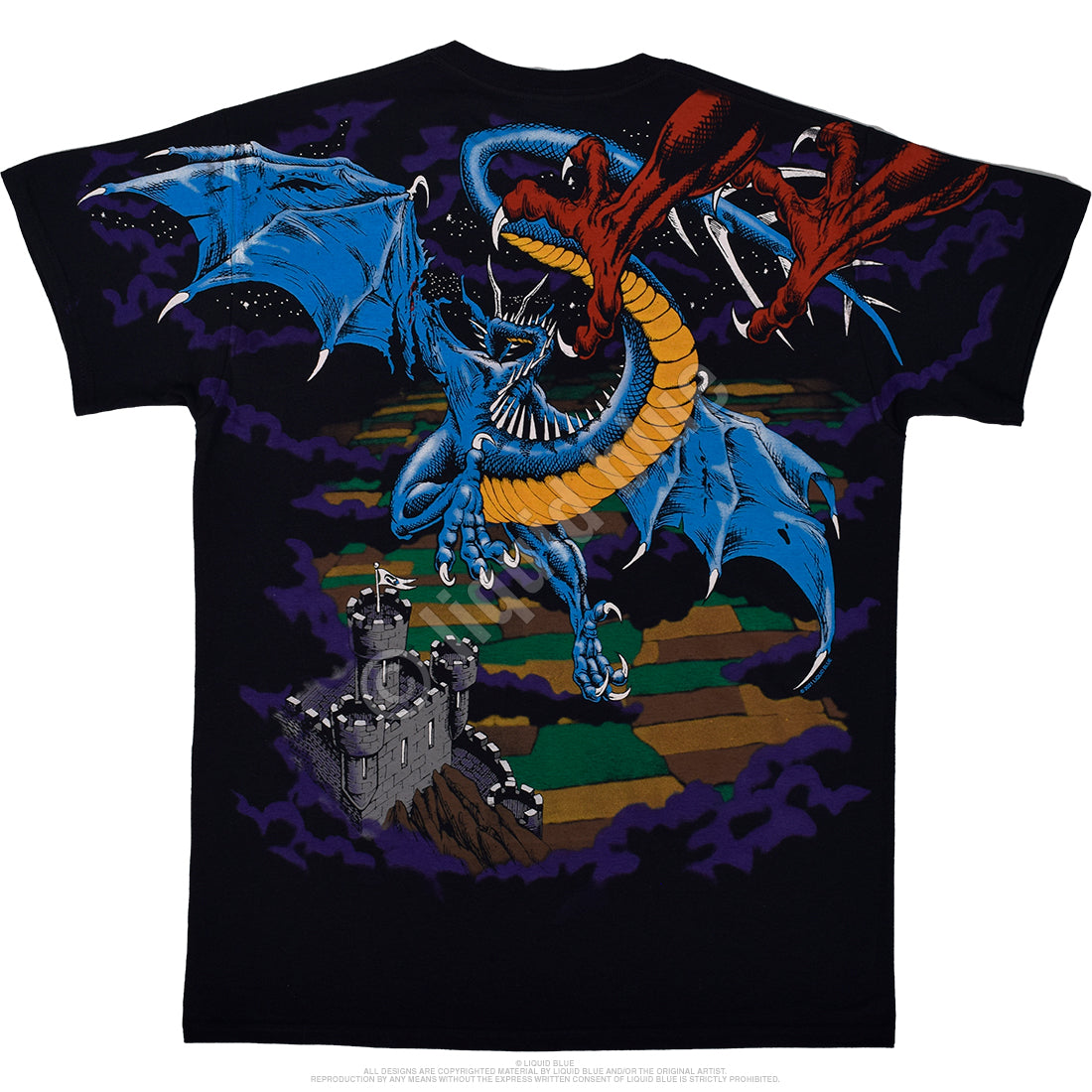 Liquid Blue Dark Fantasy Dueling Dragons Black Short Sleeve T-shirt