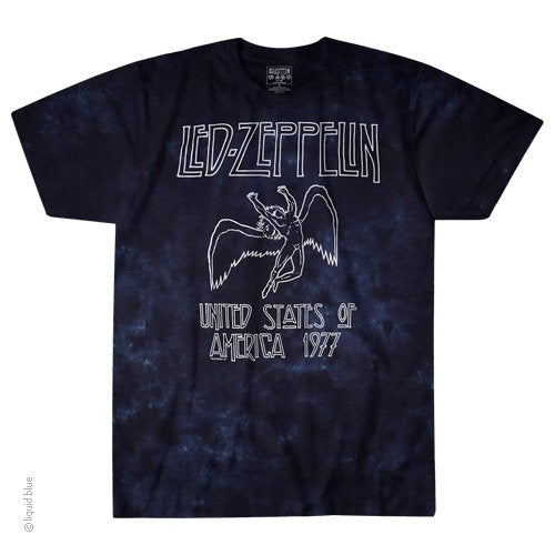 Liquid Blue Led Zeppelin USA Tour 77 Tie-Dye Short Sleeve T-shirt