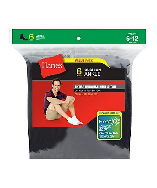 Hanes Men Cushion Ankle Socks FreshIQ Double Tough Durability Size 6-12