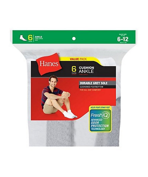 Hanes Men Cushion Ankle Socks FreshIQ Double Tough Durability Size 6-12